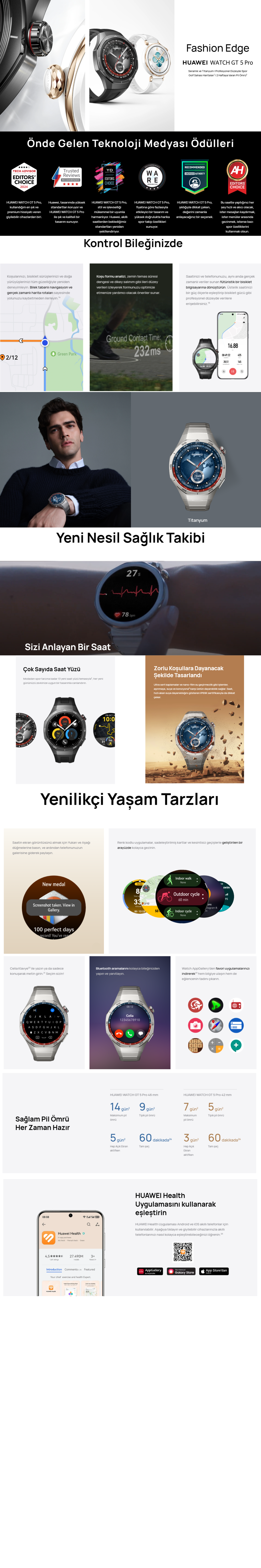 Huawei Watch GT 5 Pro 46mm Titanyum Akıllı Saat