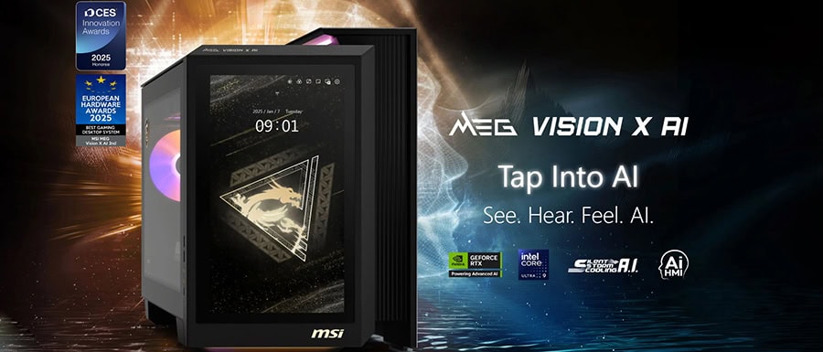 Yüksek performanslı MSI MEG Vision X AI oyun bilgisayarı, yapay zekayı kullanarak grafik ve ses deneyimini artırır, gelişmiş donanımıyla oyun ve profesyonel işler için ideal.