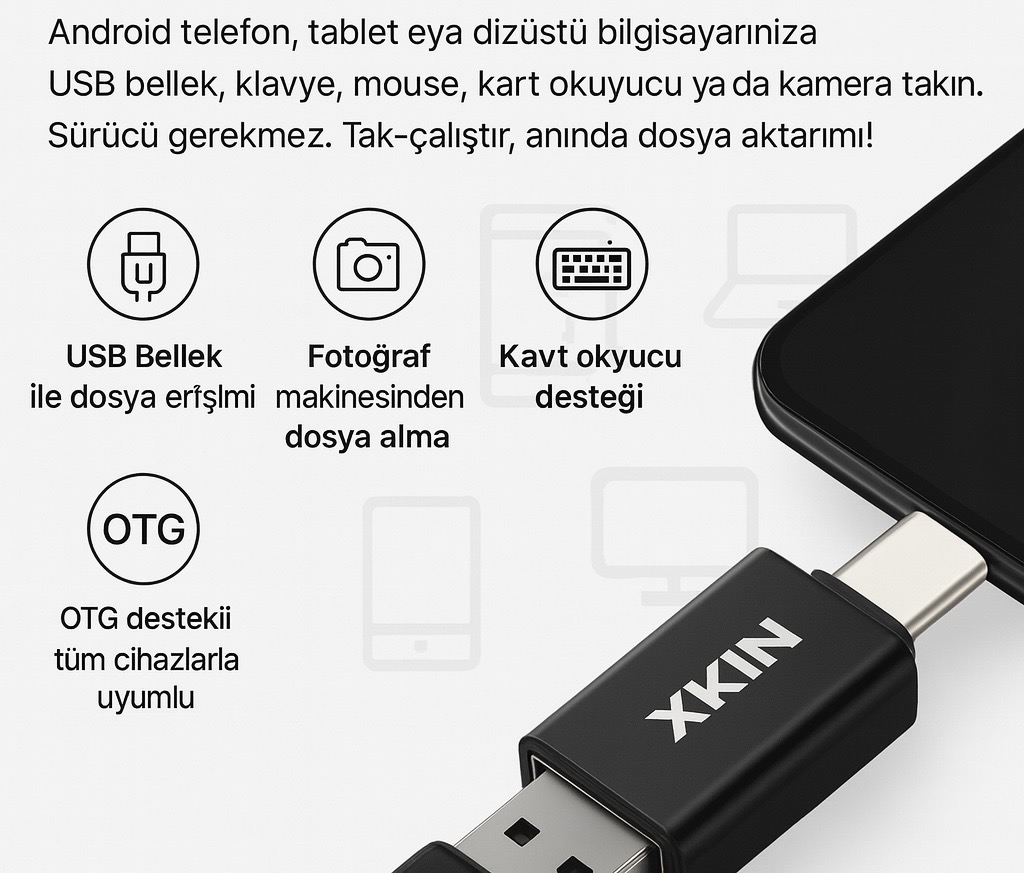 xkin-type-c-to-usb-3-0-mini-otg-adaptör-android-telefon-tablet-destegi-usb-bellek-kart-okuyucu-uyumlu-tak-calistir