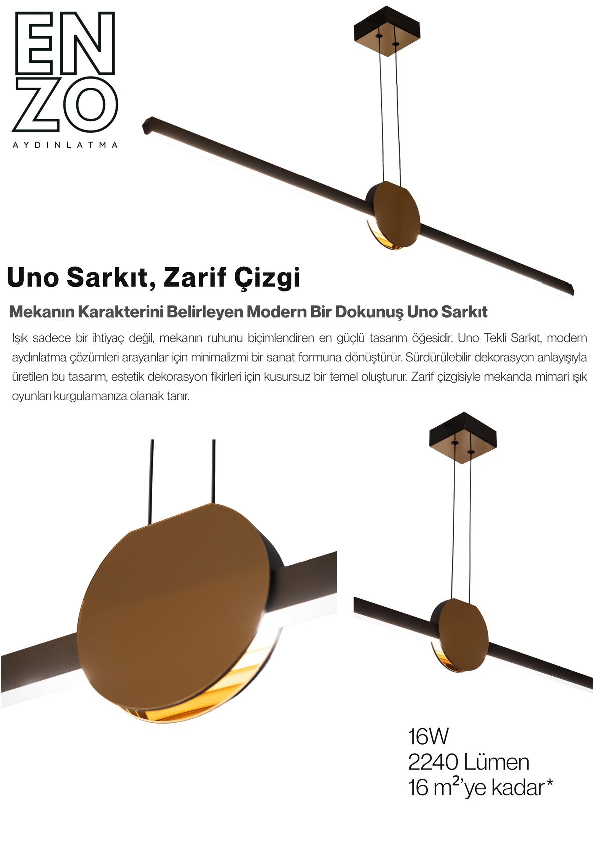 Unos Modern Minimalist Lineer Sarkıt Avize - Gold