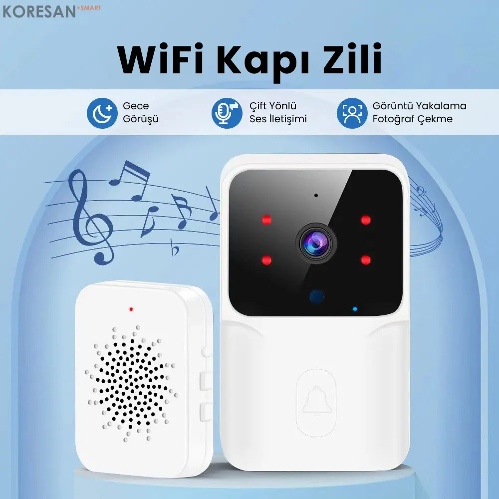 WiFi Akıllı Görüntülü Kapı Zili – Gece Görüşlü, Kablosuz