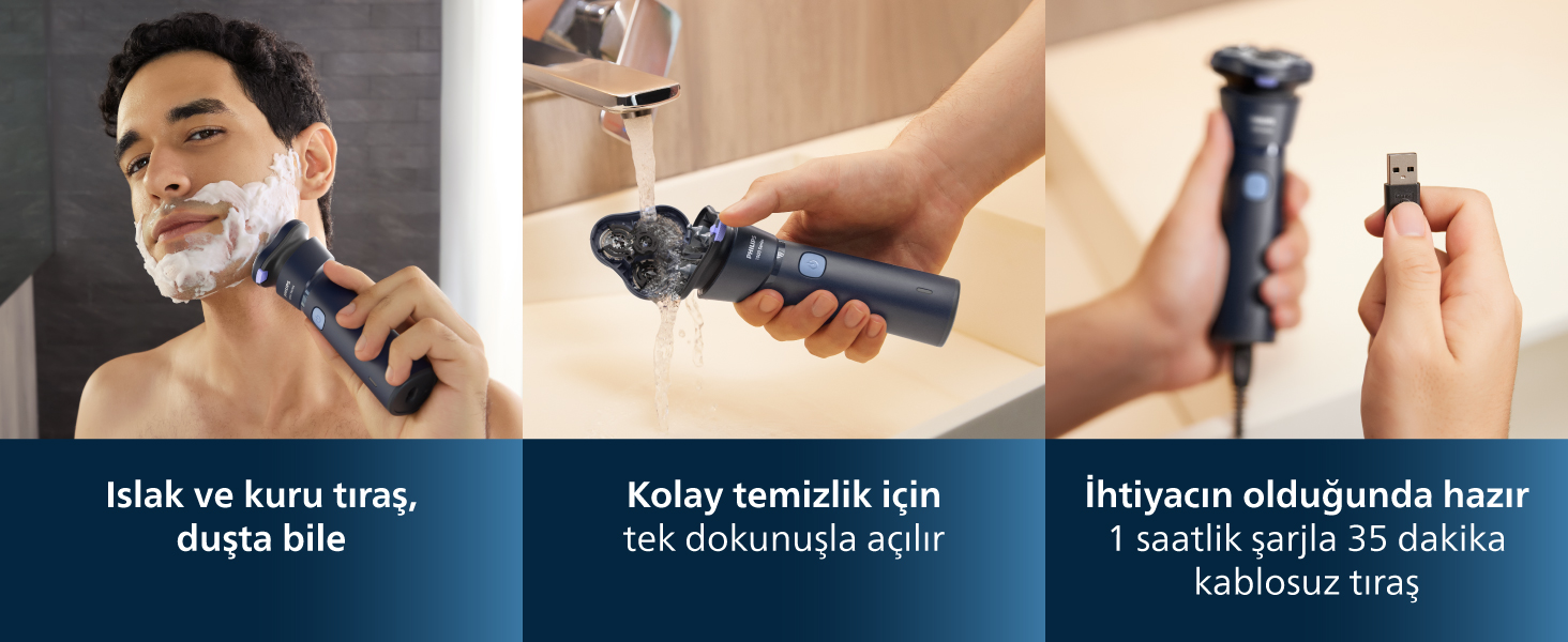 Philips, hızlı tıraş, üç başlıklı tıraş