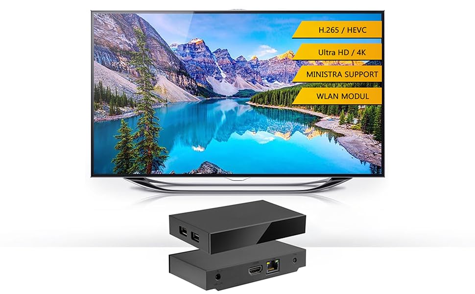 ekranda dağ manzaralı bir televizyon