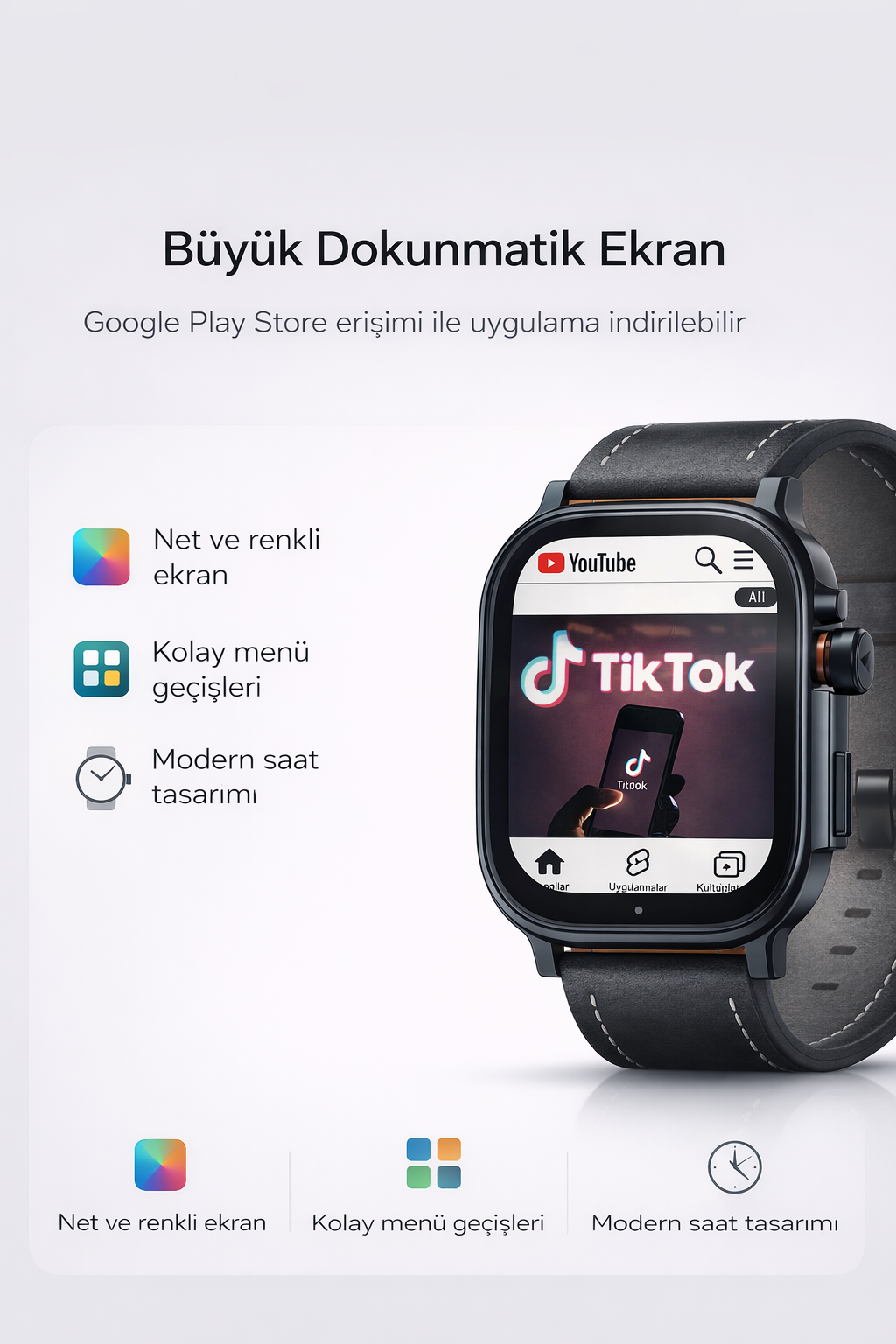 Büyük dokunmatik ekran net renkli görünüm kolay menü