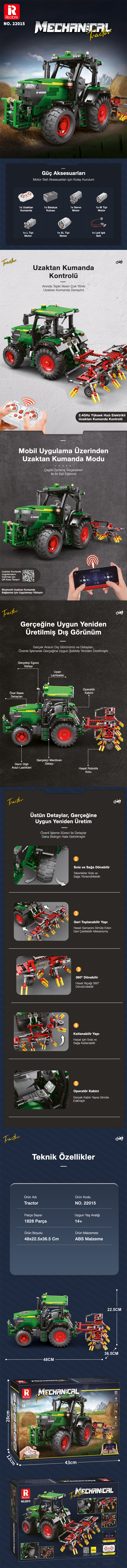 Reobrix RC Tractor 22015 Brick Yapım Seti