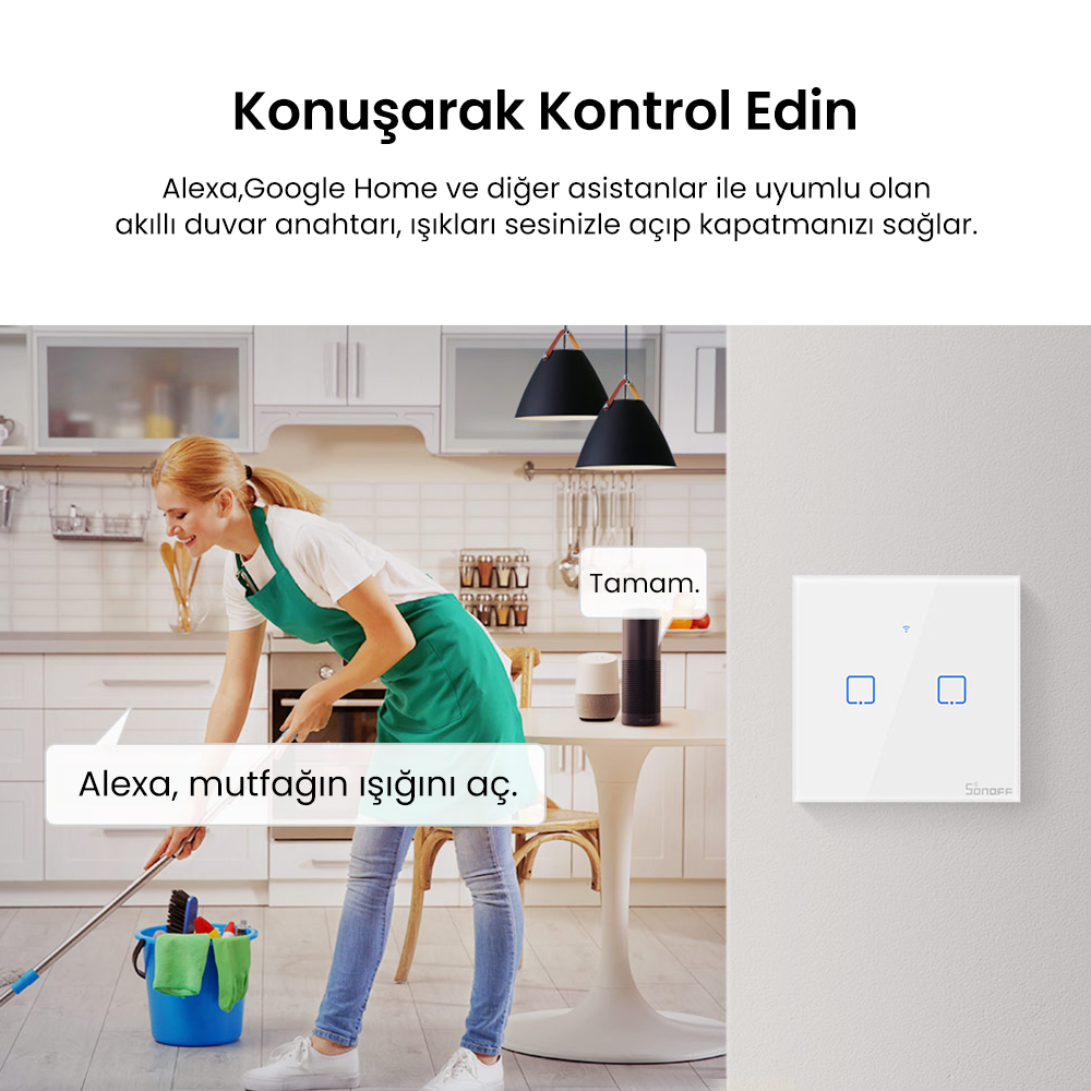 T0EU2C 2 Kanallı Akıllı Dokunmatik Duvar Anahtarı