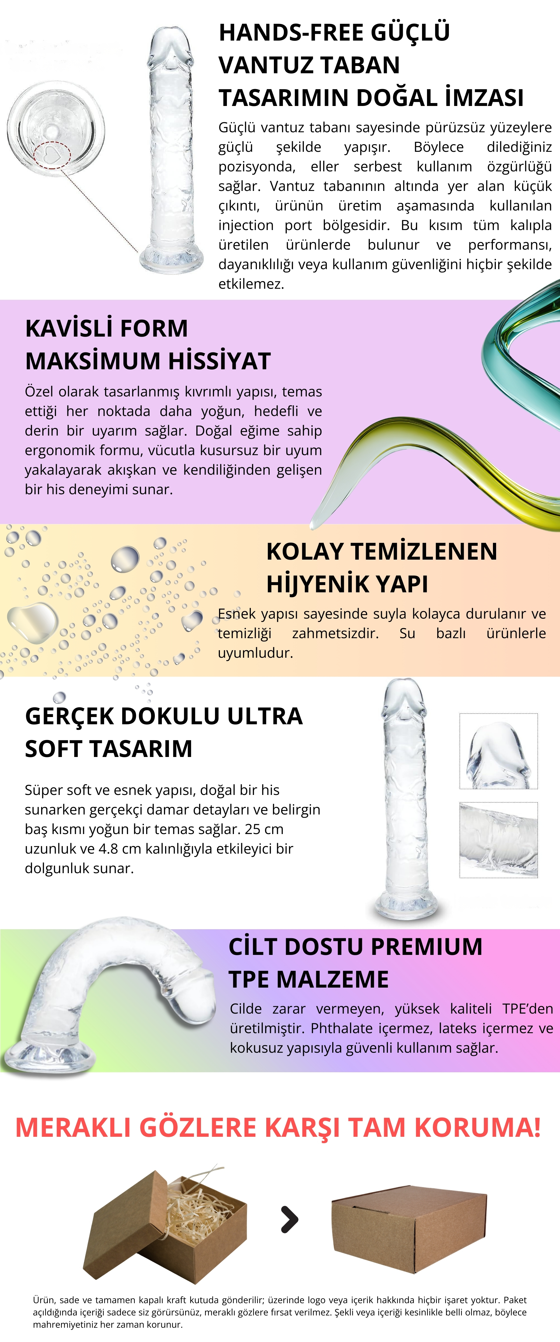 25 cm Şeffaf Jel Dildo