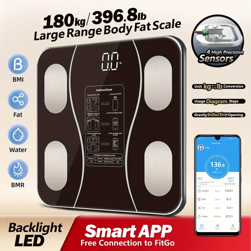 ANKAVERSE Siyah Akıllı Dijital Baskül FS-550 ön görünüm