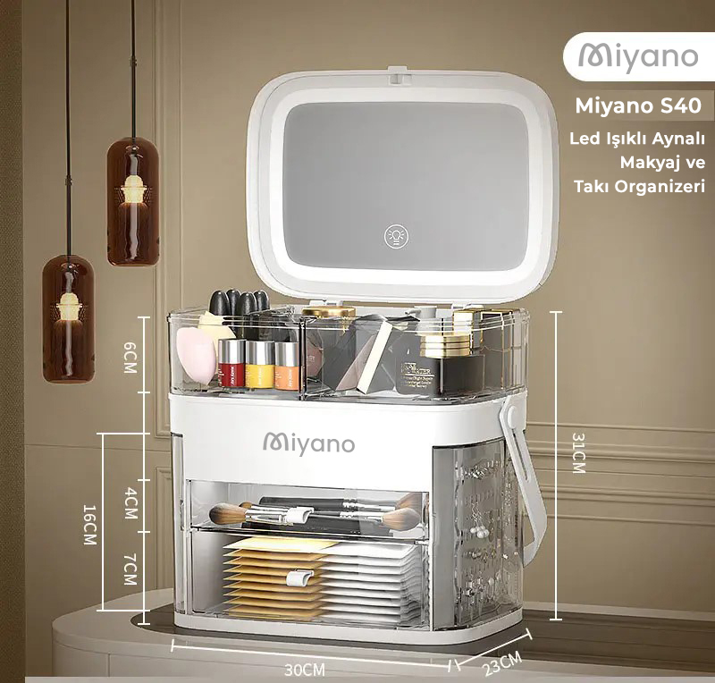 Miyano S40 Led Işıklı Aynalı Makyaj ve Takı Organizeri