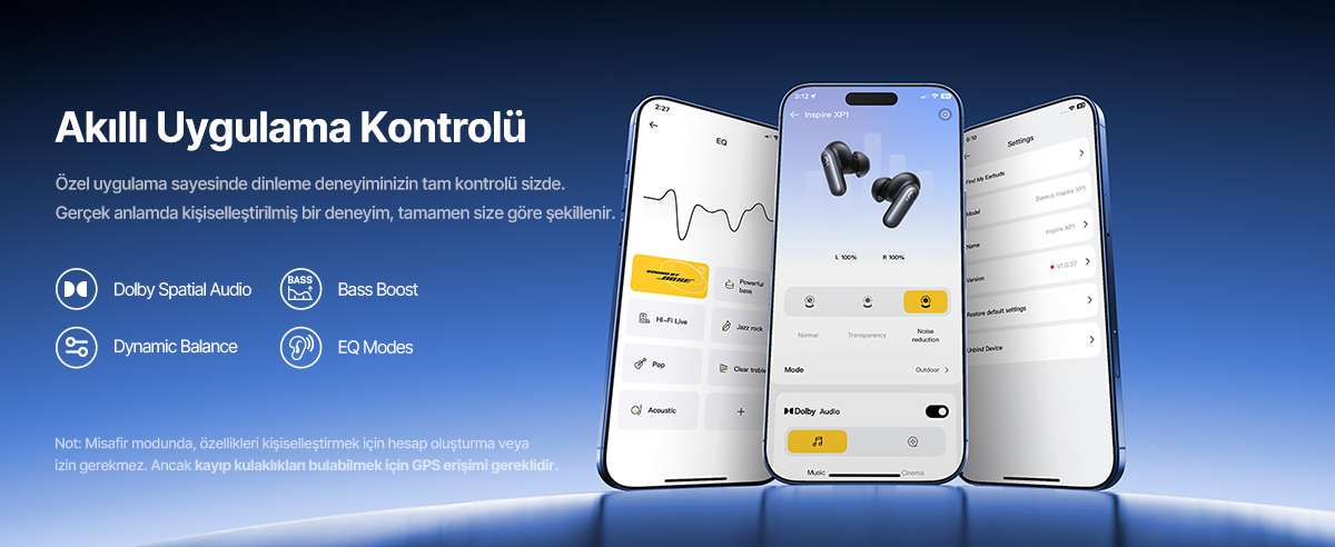Baseus Inspire XP1 uygulama ayarları ve Dolby EQ