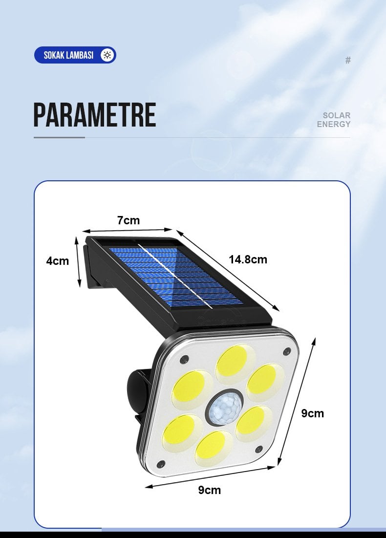 Powermaster LF-1750A 54 Cob Ledli 3 Modlu Sensörlü Solar Duvar Lambası İçerik