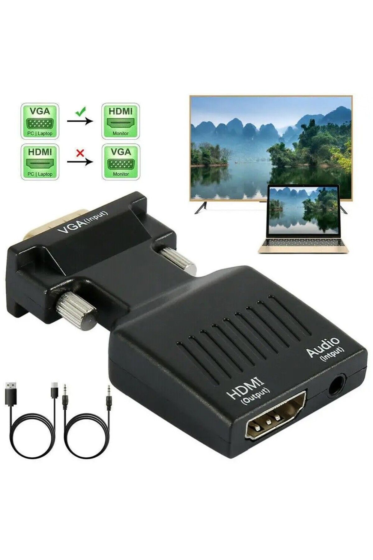 Diperla VGA TO HDMI Adaptörü 1080P Full HD HDMI Dönüştürücü
