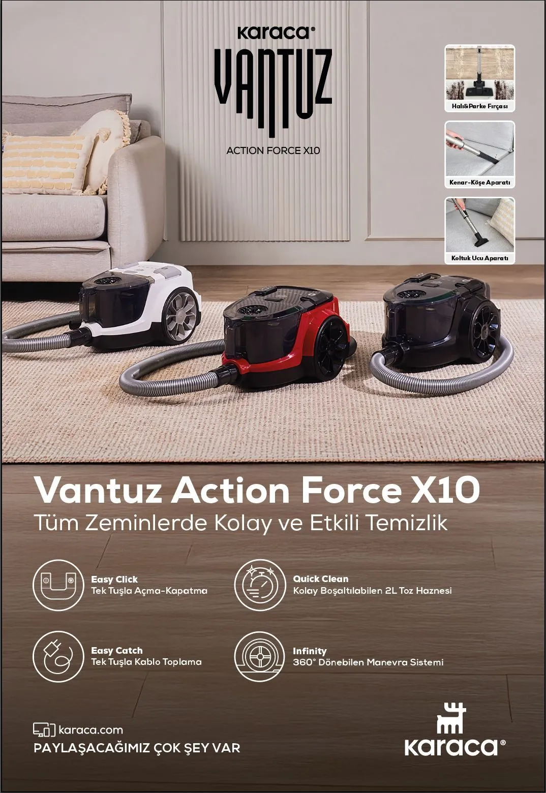 Karaca Vantuz Action Force 2 Lt Toz Torbasız Hazneli Action Fiyatı