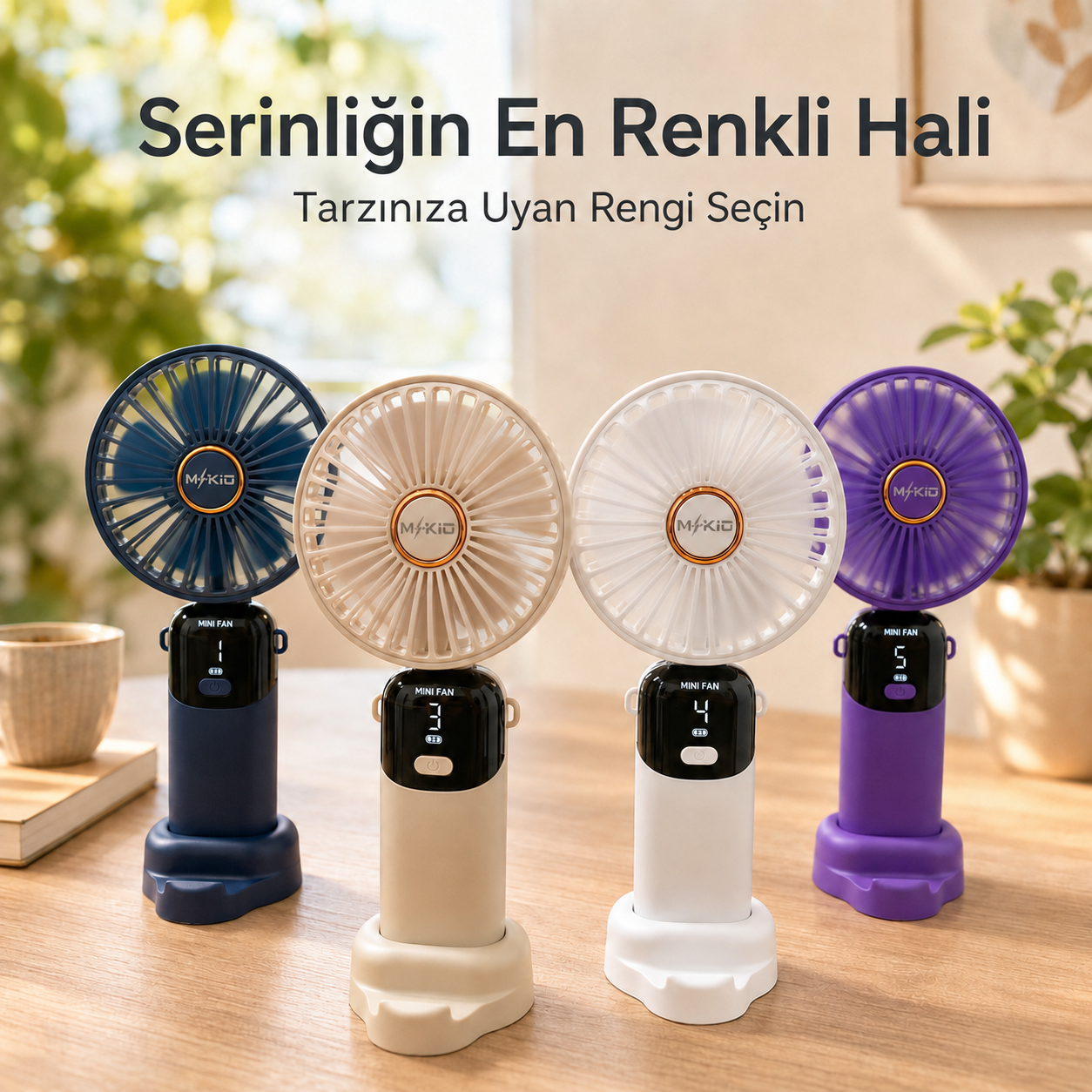 MKİO katlanabilir şarjlı el fanı dört renk seçeneği