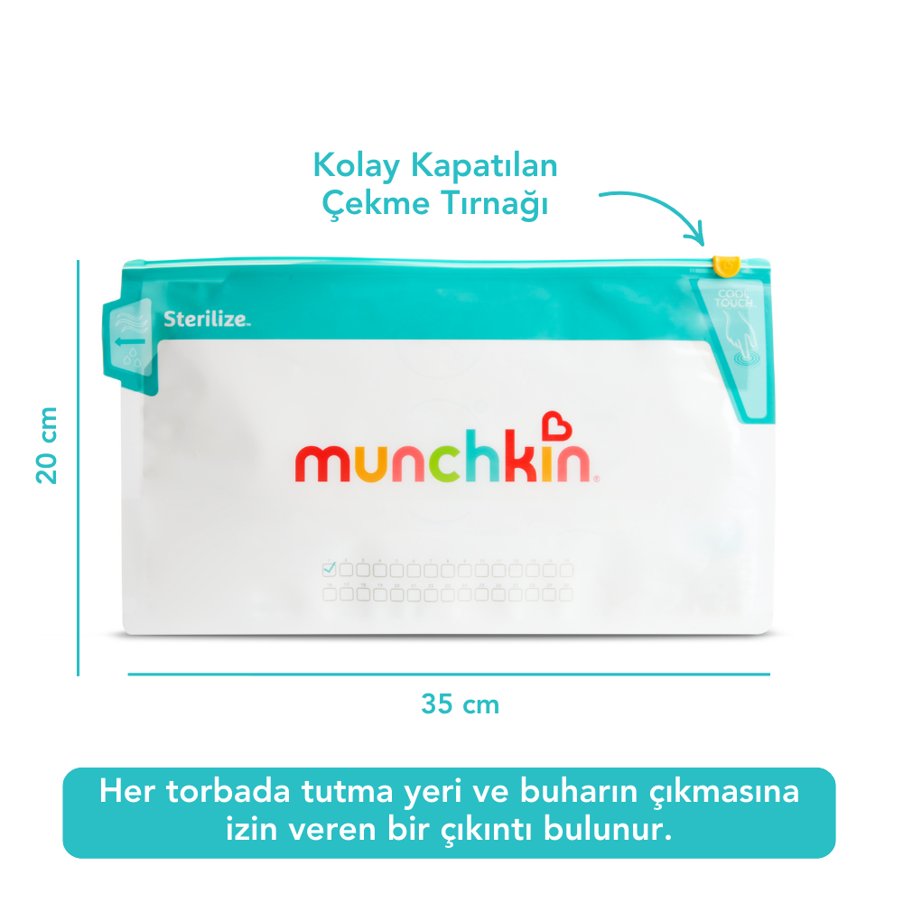 Munchkin Mikrodalga Sterilizatör Torbaları – 6’lı Set, 20×35,5 cm, Tekrar Kullanılabilir görsel