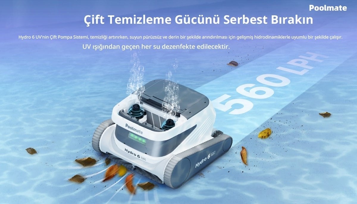 Poolmate Hydro6 UV çift vakum pompası ve güçlü emiş sistemi