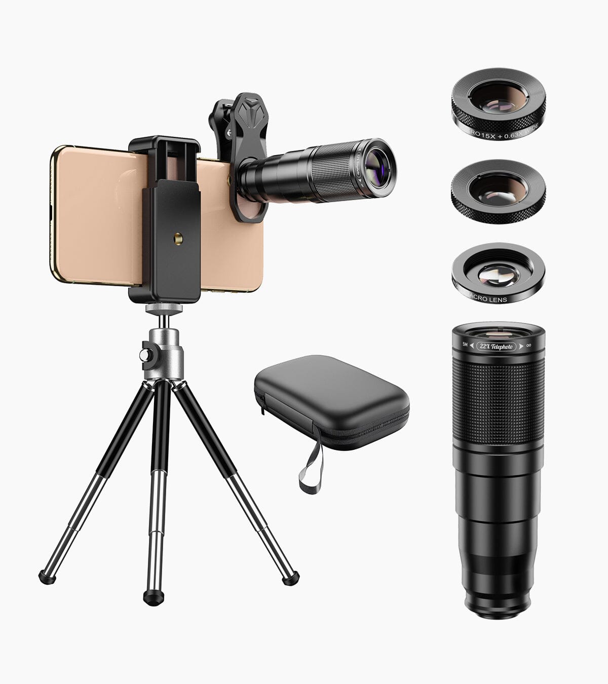 4'ü 1 Arada 22X Telefoto Lens Kitleri, Tripod Paketi ile APEXEL 4'ü 1 Arada Kitler 