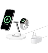 Belkin BoostCharge 3'ü 1 arada şarj cihazı, Qi2 ile, MagSafe ile uyumlu kablosuz şarj istasyonu.