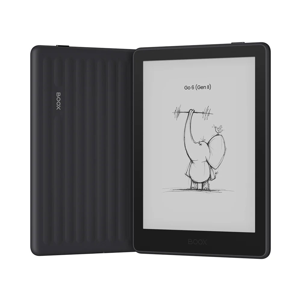 BOOX Go 6 (Gen II) Mürdüm renk açılı görünüm – oluklu arka kapak ve ön ekran