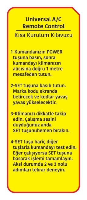 3728 universal klima kumandası kullanım klavuzu