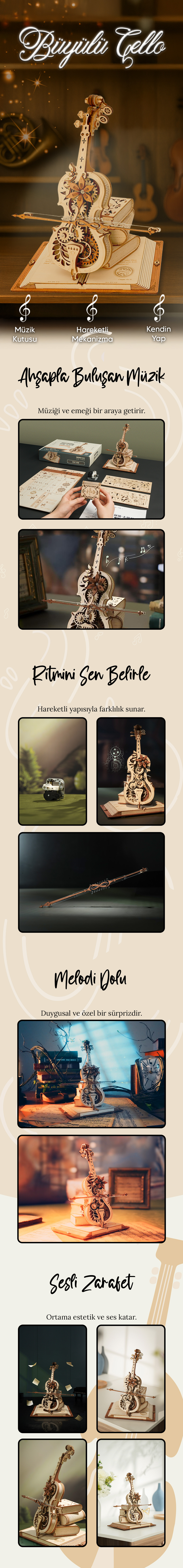 Novi Hobby Minyatür Büyülü Çello | Ahşap Büyülü Çello Maketi | 3D Puzzle