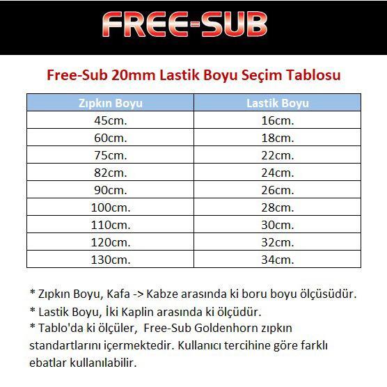 Free-Sub 20mm Lastik Uzunluk Seçim Tablosu