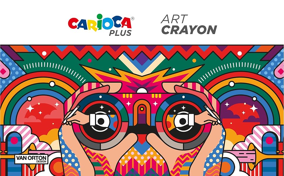 Carioca Plus Art Crayon, renkli ve soyut yüz tasarımlı geometrik desenli ürün paketi