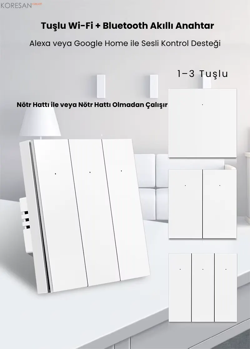 Tuya Zigbee Akıllı Duvar Anahtarı Siyah 1/2/3 Nötr Opsiyonel – KRSN Serisi akıllı aydınlatma kontrolü