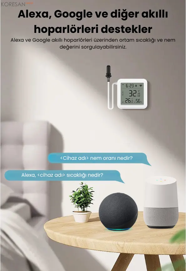 tuya zigbee ıp67 ekranlı ısı nem ölçer – harici prob – tm178 alexa ve google assistant akıllı hoparlör desteği