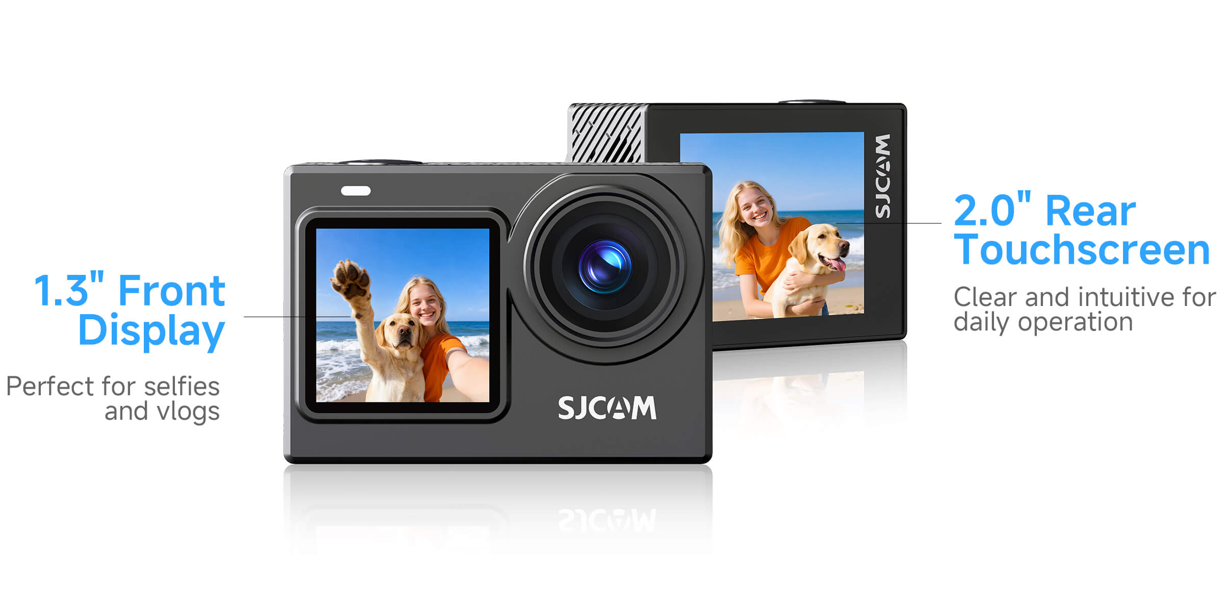 SJCAM SJ6 Ultra ön ve arka çift ekran kullanım detayı