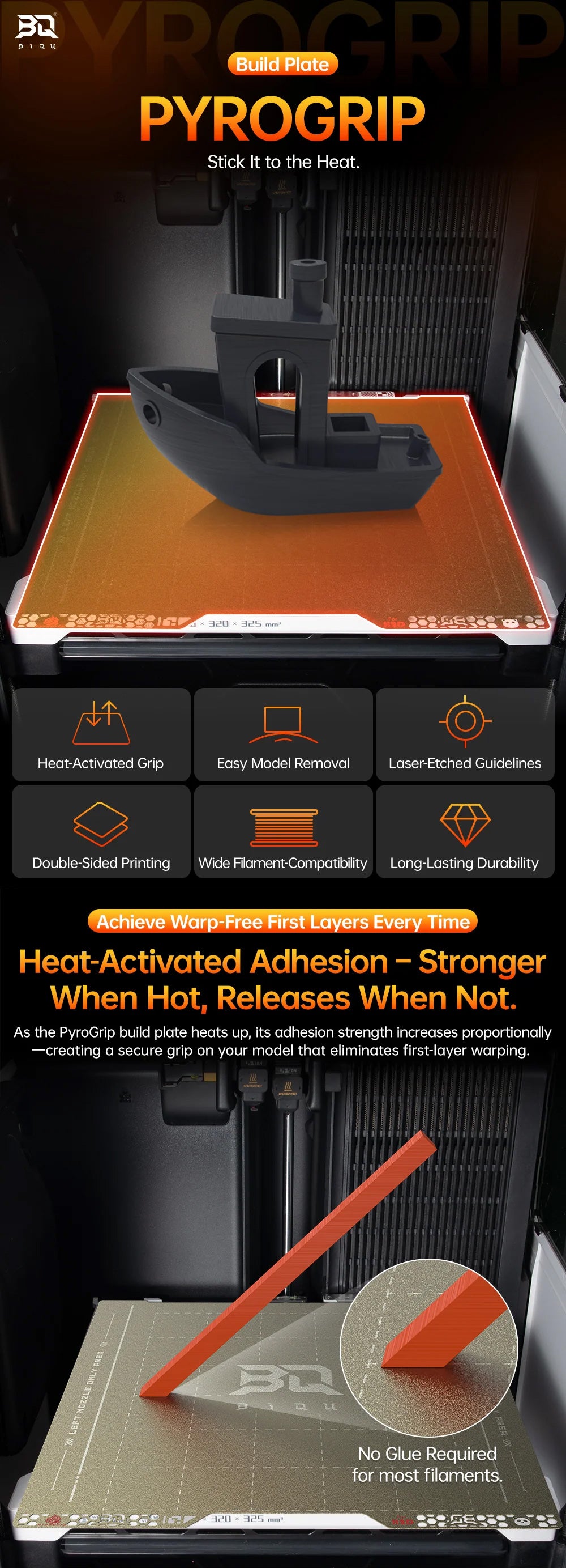 BIQU PyroGrip heat-activated adhesion warp-free build plate