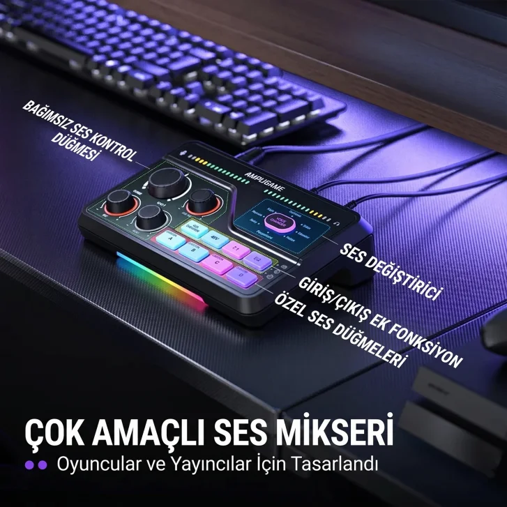 Fifine Ampligame SC8 USB Çok Amaçlı Oyuncu Ses Mikseri