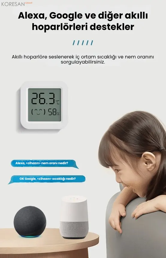 SN-100 Zigbee Mini Ekranlı Akıllı Sıcaklık ve Nem Ölçer Alexa Google akıllı hoparlör desteği