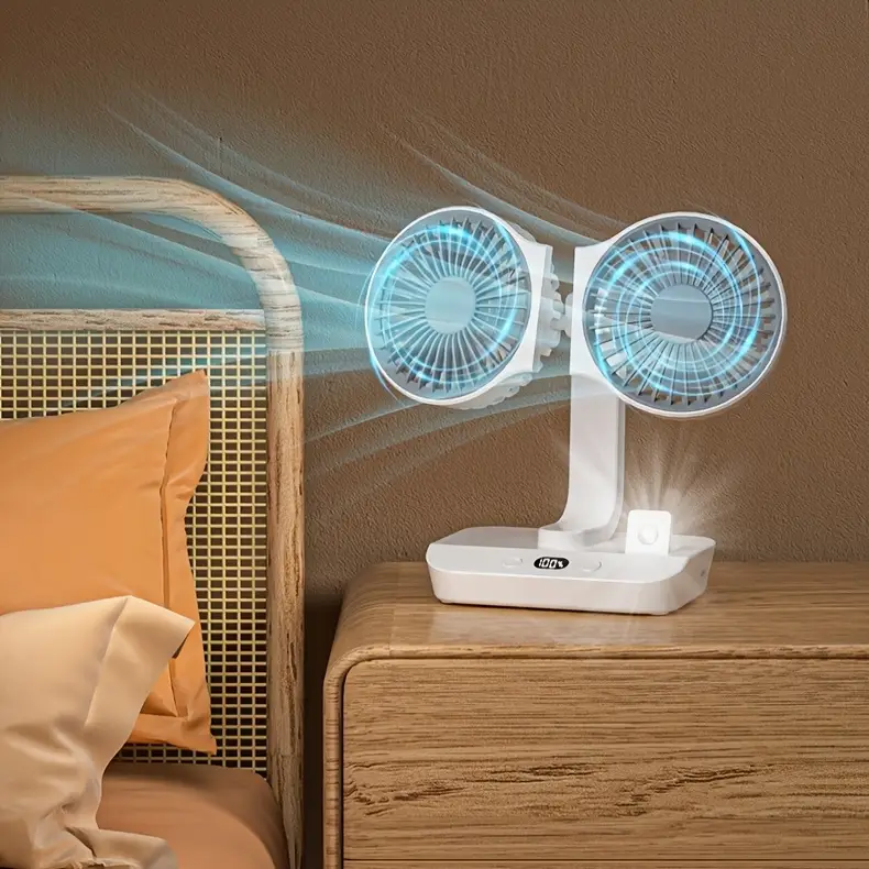 masaüstü çift başlıklı fan, 3600mah büyük kapasiteli dahili batarya, usb şarj, çift başlıklı sallanan çok fonksiyonlu açık hava fanı, ayarlanabilir hız ve yönlendirme, 360 derece elektrikli baş döndürme, otomatik aralıklı, ayarlanabilir hız ve yönlendirme, hava dolaşımı fanı, çift fan başlıklı tasarım, üç hız ayarı, serbest yönlendirme kullanımı, gizli saç tokası kullanımı, işık olarak kullanılabilir, i̇ç ve dış mekan i̇çin uygun Ürün detayları 15