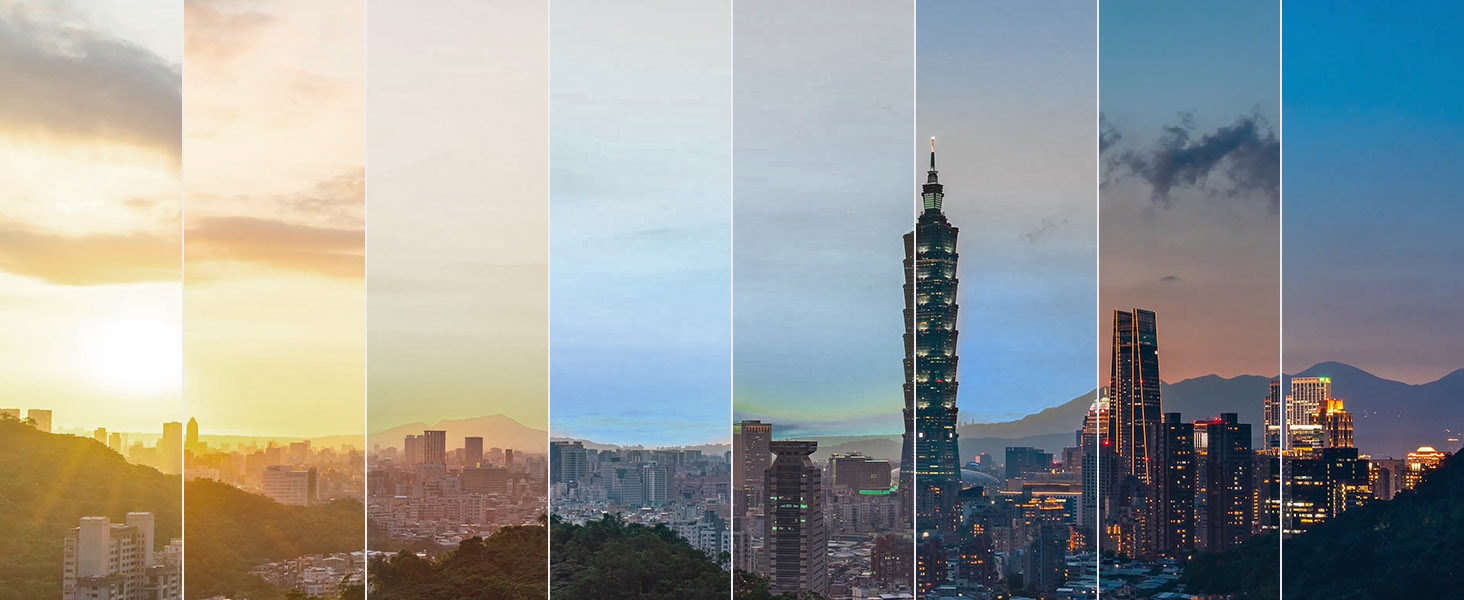 tayvan'ın Taipei silüetini gösteren bir dizi fotoğraf