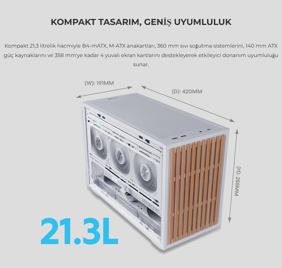 Lian Li B4 Ahşap Beyaz mATX Kasa 