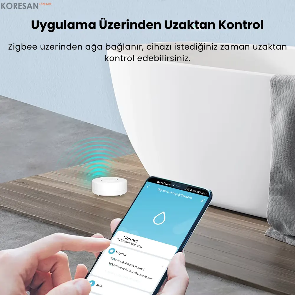 Tuya Sirenli Su Baskını Sensörü – Zigbee uzaktan kontrol ve mobil uygulama arayüzü