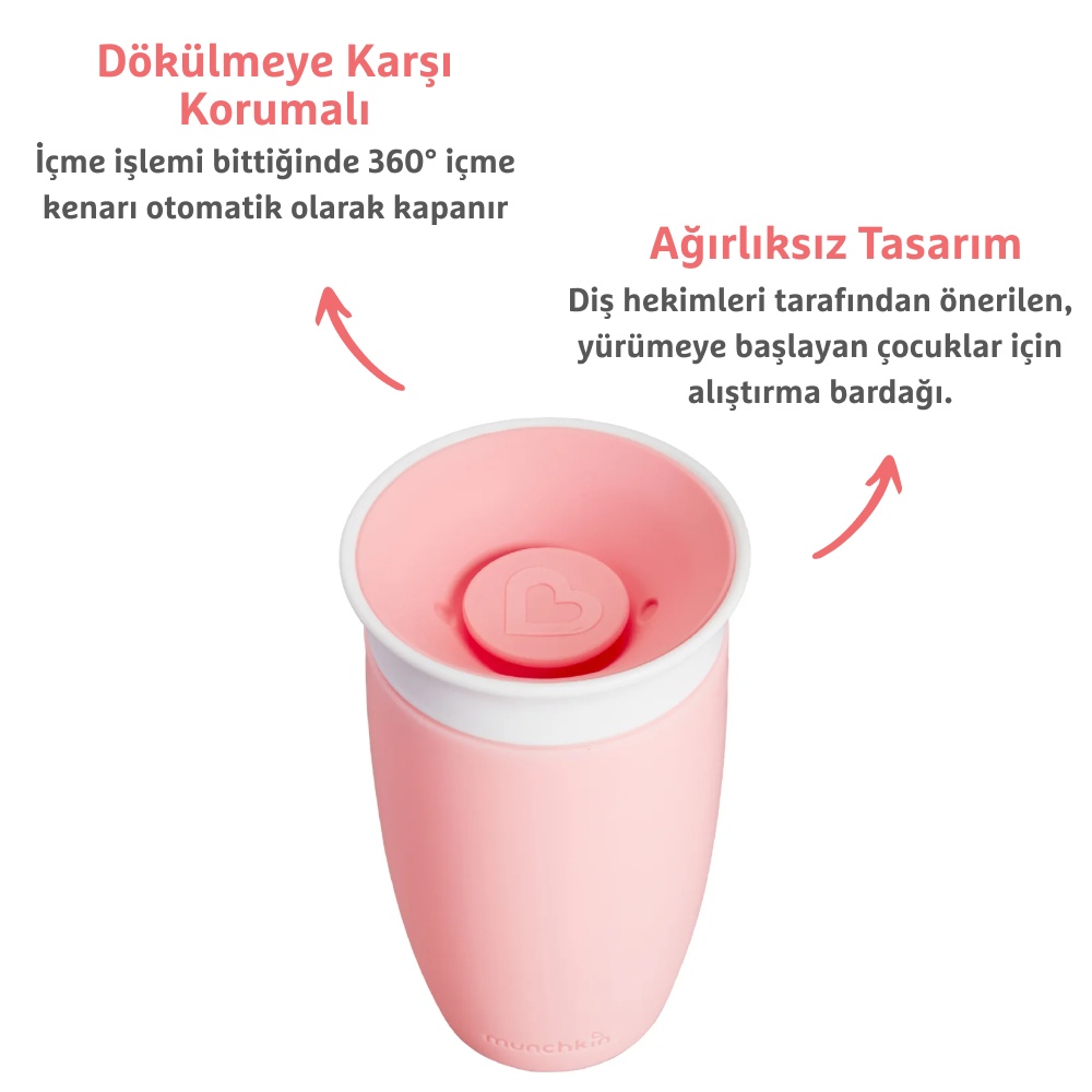 Munchkin Mucize 360° Alıştırma Bardağı, 12AY+, 296 ml Pembe görsel