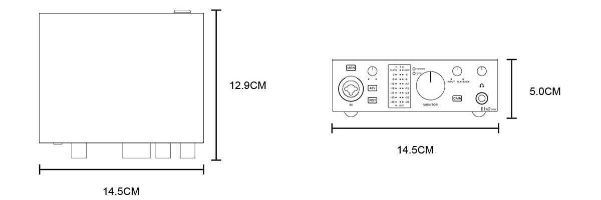 Topping E1x2 : Schéma des dimensions