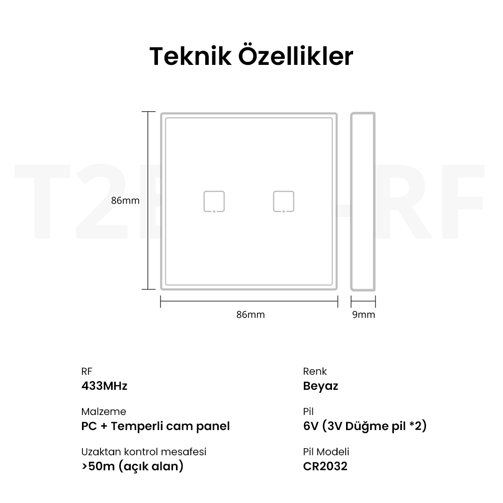 SONOFF T2-EU-2C 433MHz Kablosuz Akıllı Duvar Anahtarı