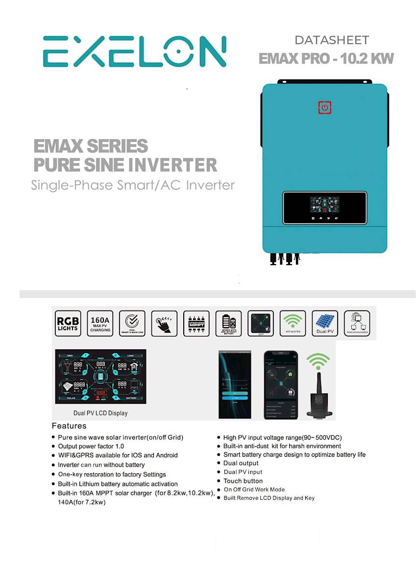 Exelon 48 V Volt 10.200 W Watt 10.2 kW MPPT Akıllı İnverter 220 Volt Çevirici İnvertör