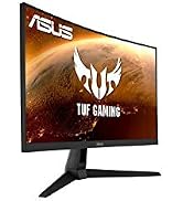 ASUS TUF oyun monitörü farklı bakış açılarından gösterilir. Köşeli ayaklı siyah tasarımı ve oyun odaklı estetiği ile öne çıkar.