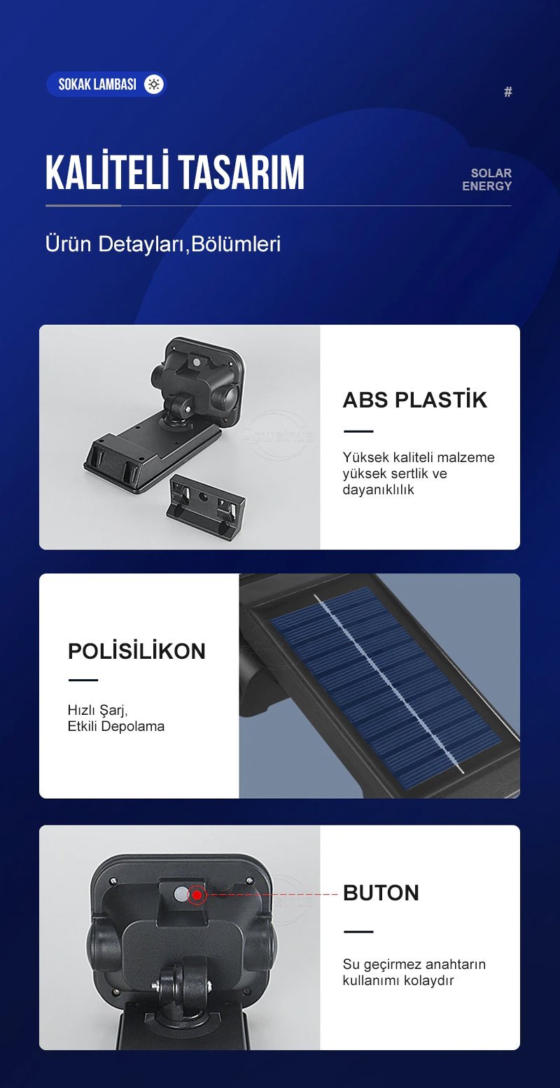 Powermaster LF-1750A 54 Cob Ledli 3 Modlu Sensörlü Solar Duvar Lambası İçerik