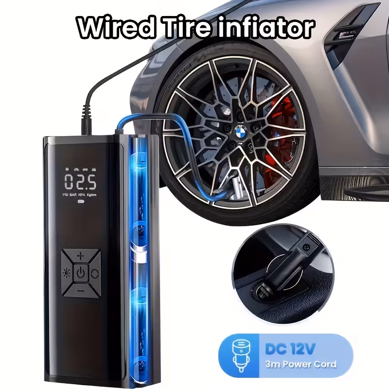 taşınabilir hava kompresörü, lastik şişirme cihazı, 150psi basınç göstergeli araç lastik pompası, arabalar, motosikletler, bisikletler, toplar için uygun, üçlü hava şişirme, erkekler için hediye Ürün detayları 2