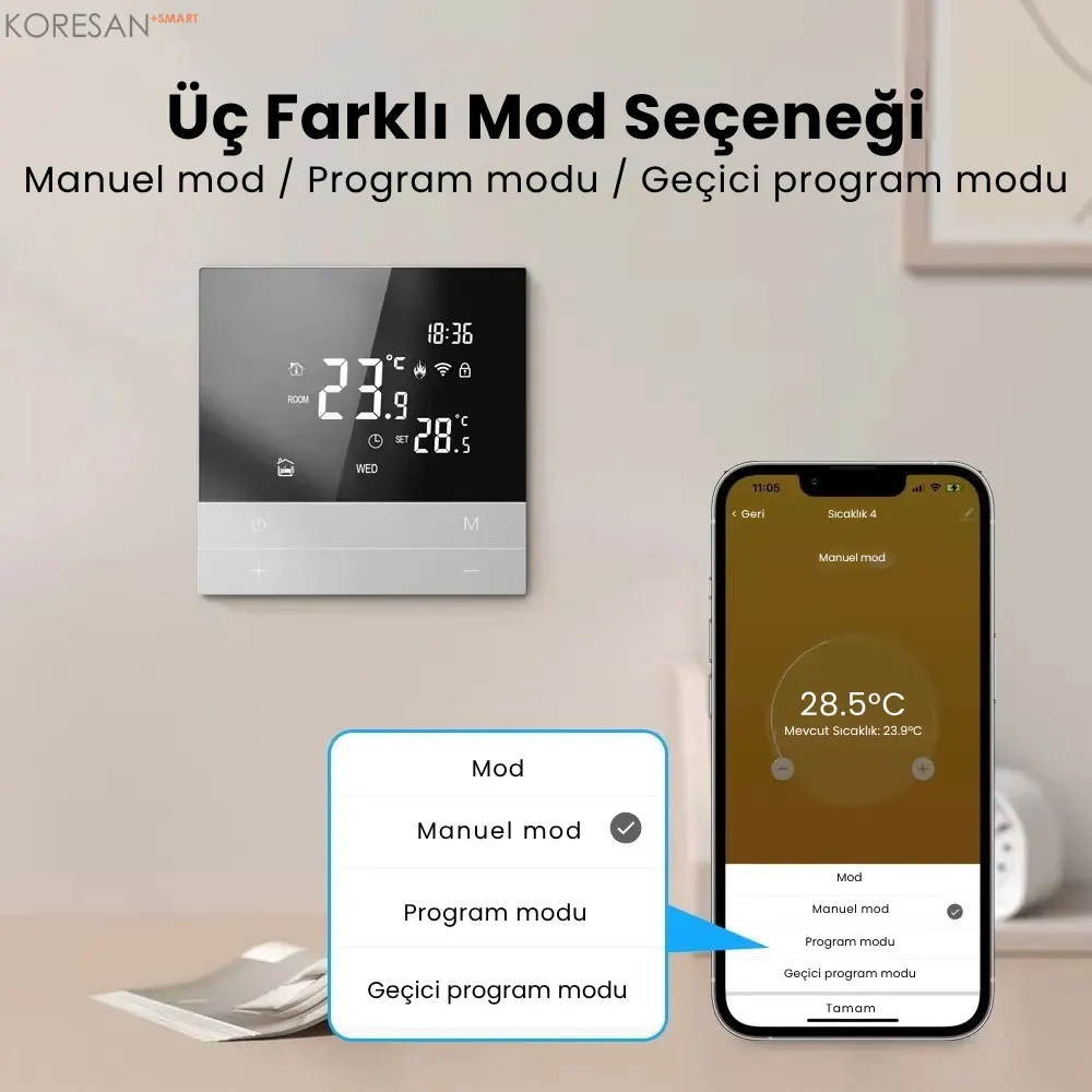 WiFi Akıllı Oda Termostatı Dokunmatik Ekranlı T100