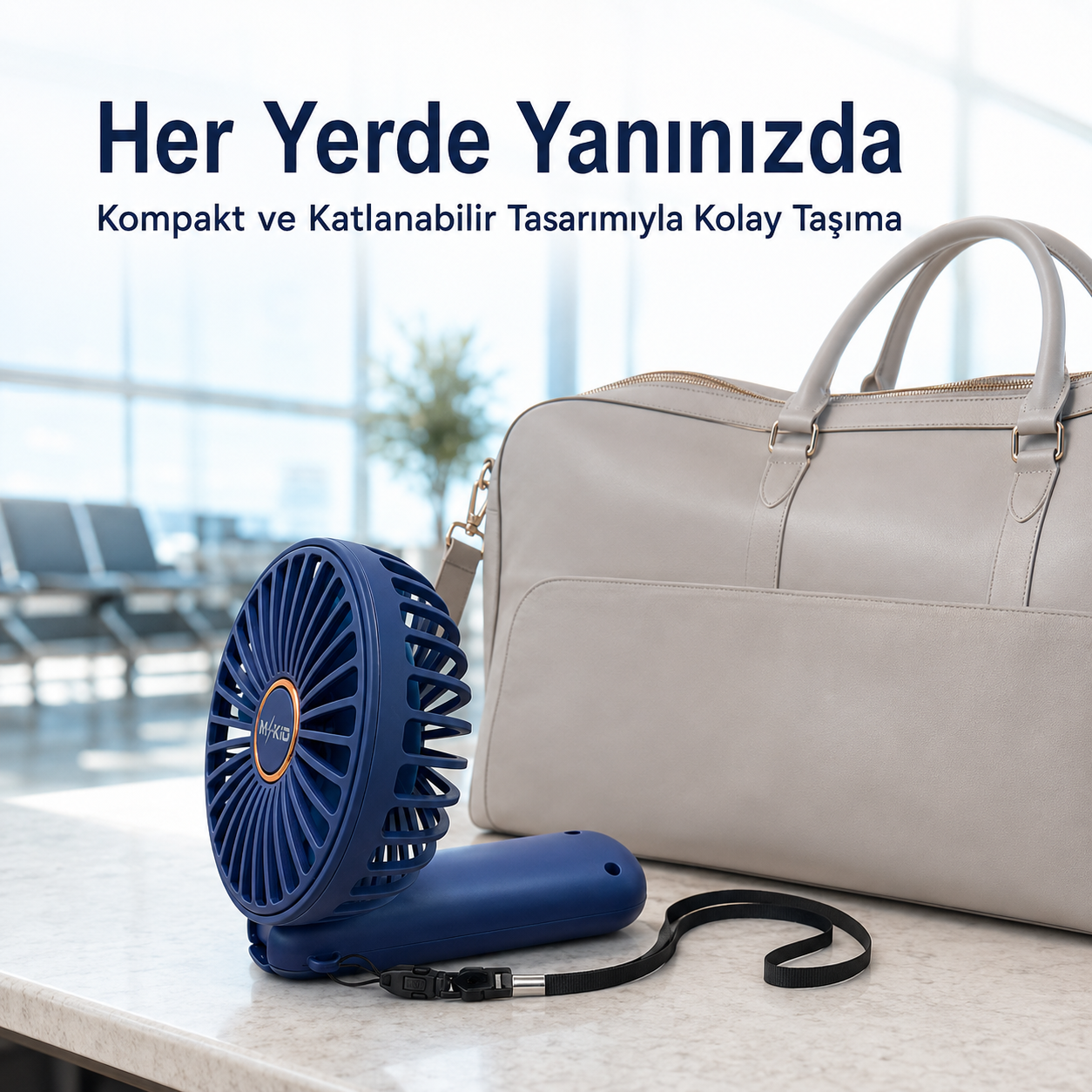 MKİO lacivert kompakt katlanabilir fan çanta ve seyahat kullanımı