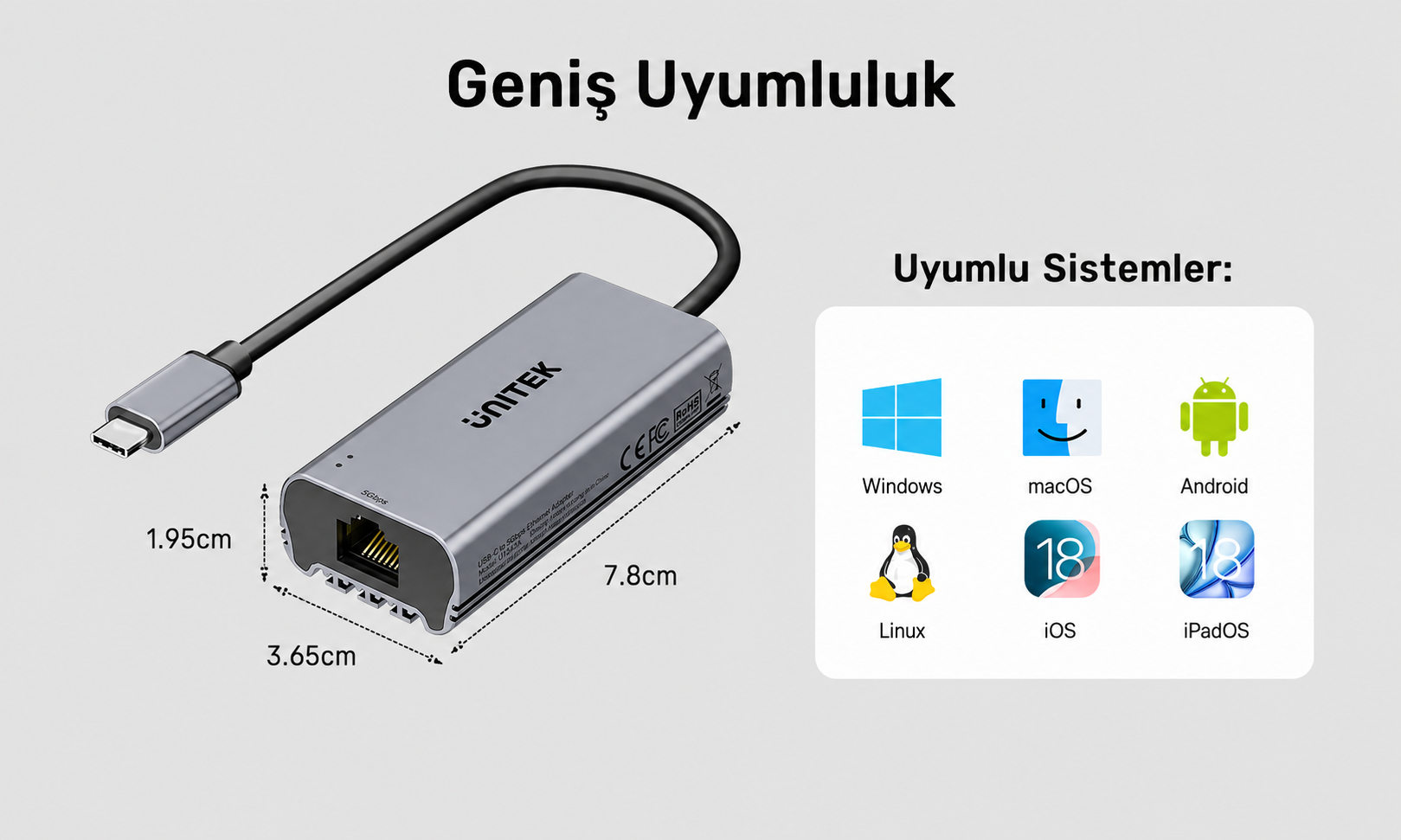 Unitek USB Type-C - 5Gbps Ethernet Adaptörü 
