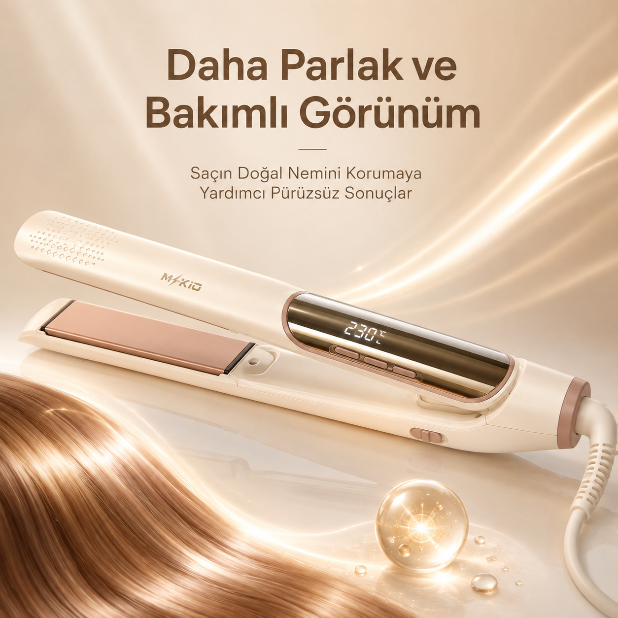 MKIO saç düzleştirici daha parlak ve bakımlı saç görünümü