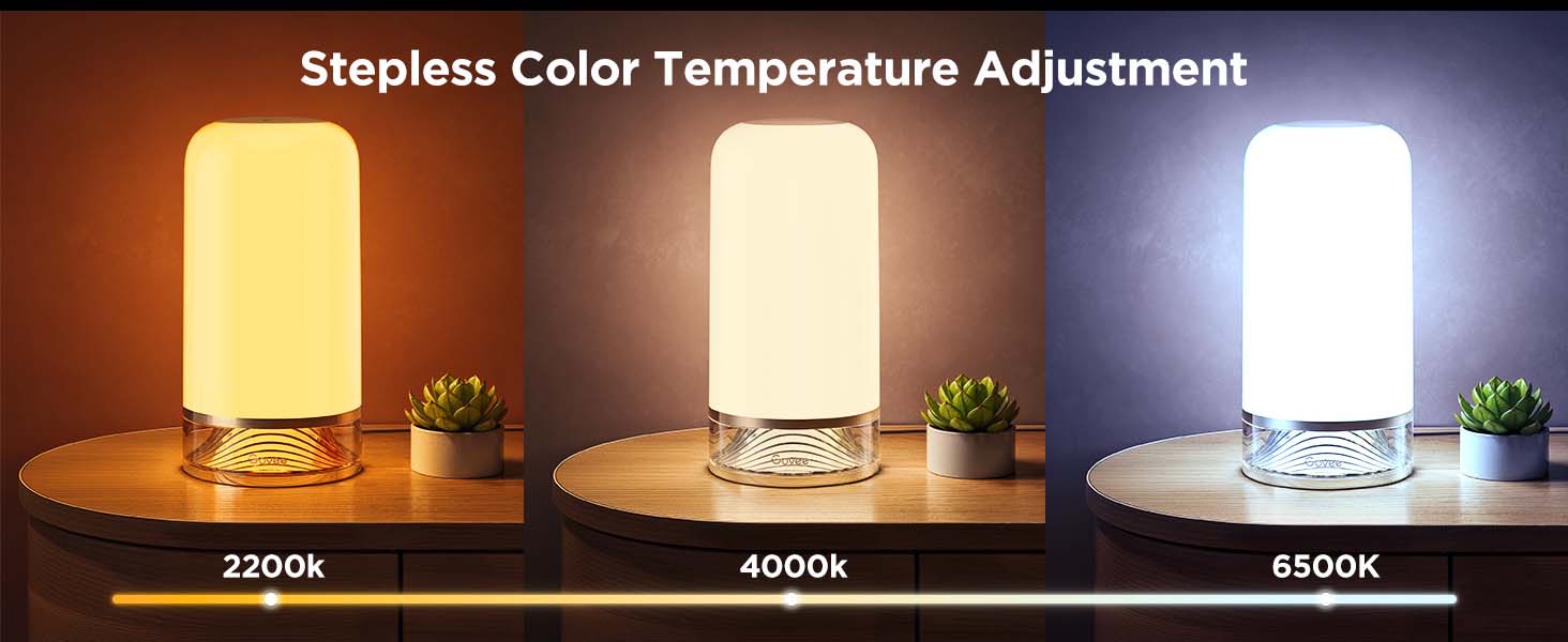 a table lamp with a clear color temperature.
