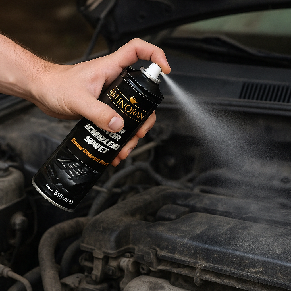 Altınoran Susuz Motor Temizleyici spreyinin motora püskürtülmesi